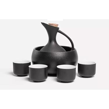 Imagem de JOEUQK Conjunto de cerâmica japonesa, requintado conjunto de saquê de cerâmica, conjunto de saquê japonês, conjunto de 6 peças de saquê com aquecedor, garrafa de saquê e copos de saquê