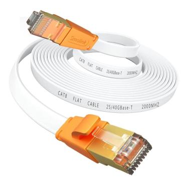 Imagem de Cabo de Internet Cat8 6M Vel, 40 Gbps 2000 MHz com Conector RJ45, SMOLINK, Branco