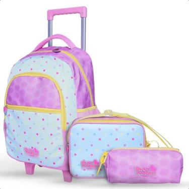 Imagem de Kit Mochila De Rodinha Escolar Infantil Menina Estojo-Lilás - Klizz