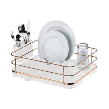 Imagem de Escorredor de loucas rose com bandeja branca coletora - future