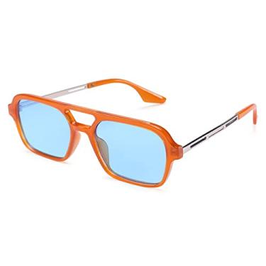 Imagem de Óculos de sol aviador aviador vintage anos 70 para mulheres e homens, Laranja, azul, 52MM