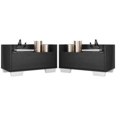 Imagem de Kit com 2 Mesas de Cabeceira 60 Cm com Pés Quadrados Preta - MULTIMOVE