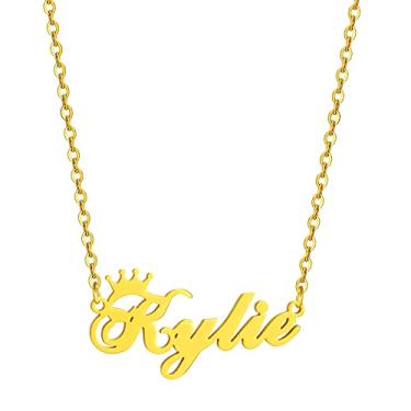 Imagem de Colar com coroa de nome, colar personalizado para mulheres, meninas, letra inicial, nome, pingente, colar de aço inoxidável, corrente de presente, Metal