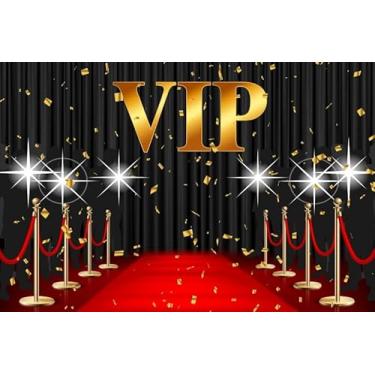 Imagem de ZJRBJB 3 x 2,4 m Golden VIP Tapete Vermelho Decorações de Carnaval Cenário Las Vegas Casino Cinema Filme Cortina Preta Fundo Jogo Baile de Máscaras Formatura Noite Fiesta Aniversário Banner Cabine