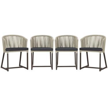 Imagem de 4 Cadeiras De Jantar Noronha Marrom Corda Náutica E11 Trama Rami