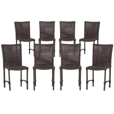 Imagem de 8 Cadeiras De Jantar Cannes De Alumínio Pintura Marrom Trama Marrom