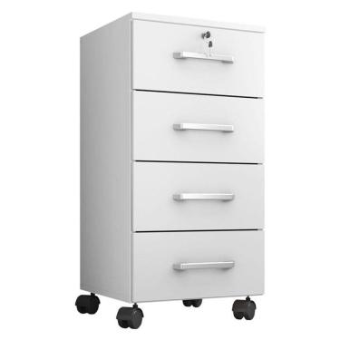 Imagem de Gaveteiro Gávea Com Chave 4 Gavetas Branco Fosco - Móveis Leão