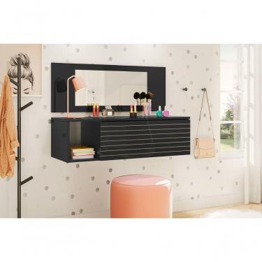 Imagem de Penteadeira Camarim Suspensa Com Espelho E Gaveta Joy Preto