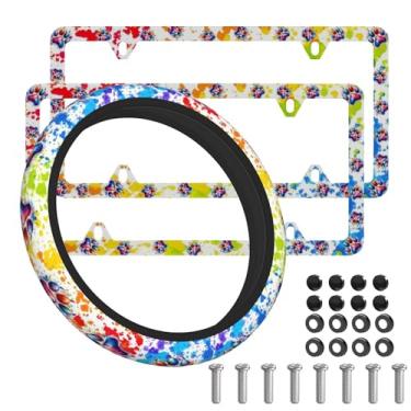 Imagem de Moldura de placa de licença para cães fofos novidade etiqueta de carro personalizada capa de volante de garra de cachorro capa de placa de licença feminina 4 furos para veículos padrão dos EUA com