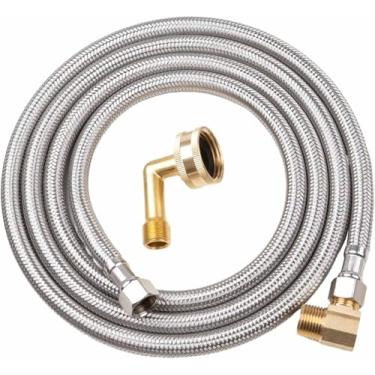 Imagem de gcbcrit Kit universal de instalação de lava-louças, linha de suprimento de lava-louças de 3,5 m, compressão de 9,5 cm x cotovelo FHT, conector de instalação de lava-louças trançado de aço inoxidável