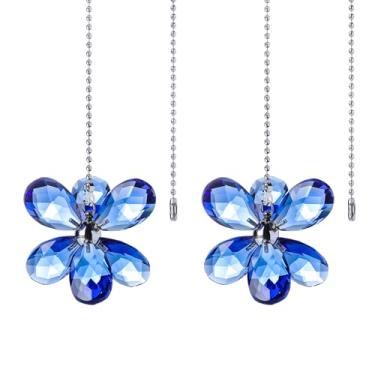 Imagem de Pacote com 2 correntes para ventilador de teto, correntes de extensão de 56 cm com 4 conectores, prismas de cristal azul para decoração de ventilador de escritório em casa