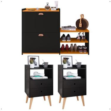 Imagem de Kit 2 Mesas Cabeceira Dream Preto Mesinha Lateral Cama Sapateira Verti