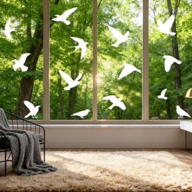 Imagem de Peacoblue Adesivo adesivo adesivo de janela estática dupla face para janelas de carro de vidro grandes, 1 folha silhueta de pomba branca 120 cm x 30 cm à prova d'água removível para decoração de sala