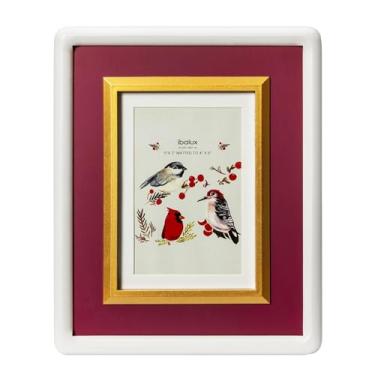 Imagem de ibalux Moldura branca, roxa e dourada, madeira de pinho com vidro verdadeiro, fosco para 10 x 15 cm, vertical e horizontal para pendurar na mesa ou na parede