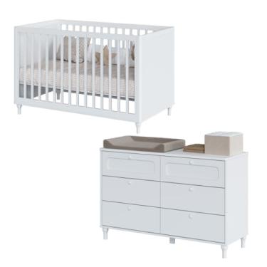 Imagem de Berço Divicar Fofura 2 em 1 Padrão Americano Se Transforma em Mini Cama Design Provençal Branco Premium com Estrutura em MDF e Madeira Maciça (Branco)