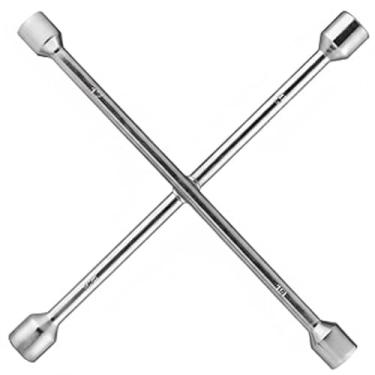 Imagem de Chave de Roda Cruz em Aço Cromado, 4 Vias, Ferramenta Automotiva para Troca de Pneus