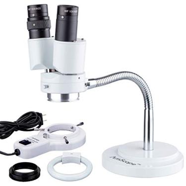 Imagem de AmScope - Microscópio binocular estéreo 8X com rotação de 360 + anel de luz fluorescente de 8W – Conjunto de iluminador pescoço de ganso para reparos dentários, laboratoriais e eletrônicos – SE508-FRL
