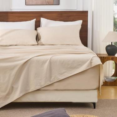 Imagem de Bedlifes Lençóis 100% linho francês California King Size 45,7-61 cm bolso extra profundo conjunto de 4 peças respirável e absorvente de umidade, lençóis macios e duráveis para colchões grossos (linho)