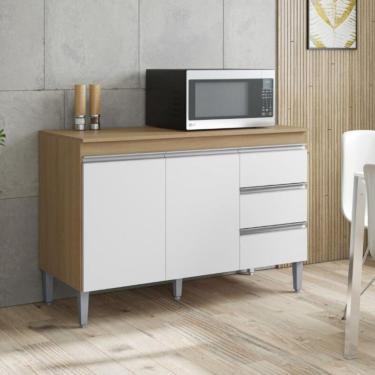 Imagem de Balcao De Cozinha Virginia 2pt 1,20m Amendoa Branco