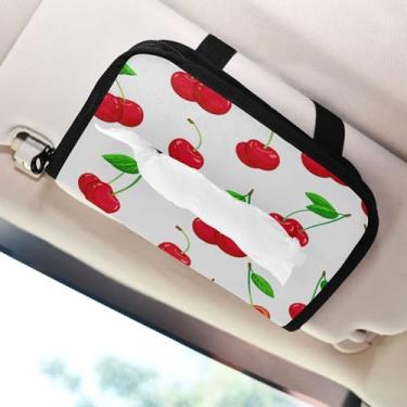 Imagem de SEHANY Porta-lenços de papel de carro cereja rosa, caixa de lenços para carro, viseira solar, porta-guardanapos, dispensador de máscara de carro retangular, caixa de lenços para veículos para