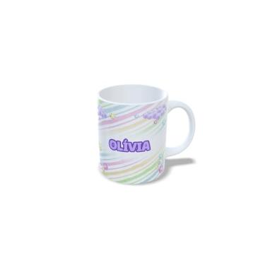 Imagem de caneca cerâmica 325 ml alfabeto princesas, todas as letras, nomes personalizados, Design Colorido com Flores (o)