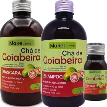 Imagem de Kit Crescimento Antiqueda Chá de Goiabeira Shampoo 250g Máscara 250g Tônico 30ml Fortalecimento Capilar Extratos Naturais Alecrim Cravo Óleo de Rícino