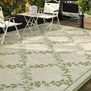 Imagem de HGTRH Tapetes de jardim ao ar livre à prova d'água 200 x 300 extra grandes, tapetes de pátio misturados de tecido com fundo antiderrapante, tapete de jardim à prova d'água para jardim, pátio, listrado