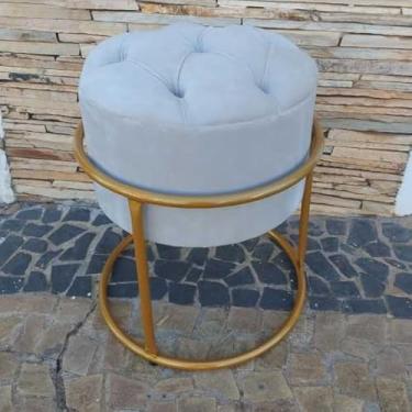 Imagem de Puff Banqueta Argola Industrial Estofado – Puff Redondo Moderno com Base em Metal(CAPITONE Off white)