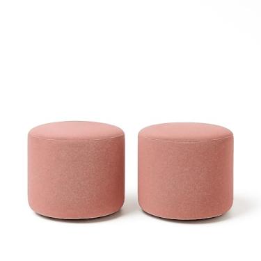 Imagem de Kit 2 Puffs Bouclé Decorativos Redondos Estilo Orgânico – Puff Moderno para Sala, Quarto e Recepção(Rose Gold)