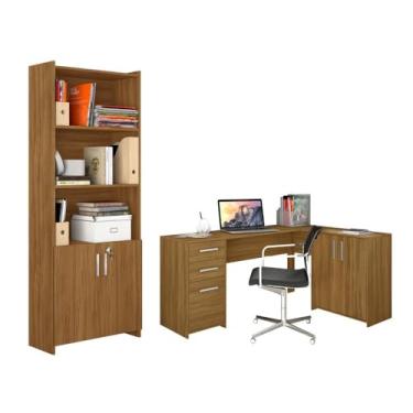 Imagem de Conjunto Para Escritório 2 Peças com Mesa de Canto em L e Armário Freijó Notável Móveis