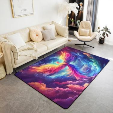 Imagem de Erosebridal Tapete colorido Phoenix 12,5 x 17,8 cm, fantasia mágica, animal, sala de estar, antiderrapante, pássaro, fênix, tapete para quarto, cozinha, sonhador, nuvem estrelada, tapete