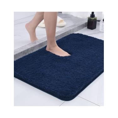 Imagem de 1 pç Tapete de pelúcia de fibra ultrafina espessa e confortável, tapete absorvente antiderrapante para quarto, tapete de sala de estar, cor azul marinho, (60 x 90 cm)