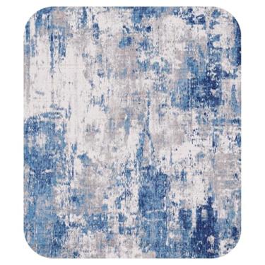 Imagem de RELEANY Tapetes laváveis 5 x 23 cm, modernos, abstratos, macios para sala de estar, entrada, quarto, berçário, padrão estampado, azul, cinza, azul marinho e cinza