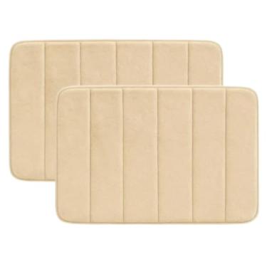 Imagem de Kit 2 Tapetes de Banheiro Antiderrapante Super Absorvente | Tapete Para Box e Lavabo | Emborrachado Macio | Secagem Rápida - LAUZANE SHOP (Bege)