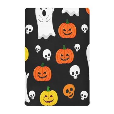 Imagem de JUZIHAI Lençol de berço de Halloween para meninos e meninas, fantasmas alegres, macio, elástico, respirável, para berço padrão e cama infantil, 132 x 71 cm