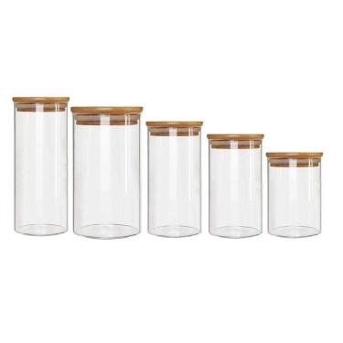 Imagem de Kit 5 Potes Borossilicato Hermético Tampa Bambu Class Home