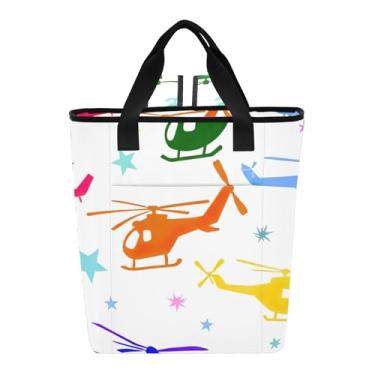 Imagem de Joitme Helicóptero colorido estrelas brancas mochila térmica à prova de vazamento 36 latas lancheira de viagem isolada 35 x 14 x 16,5 cm