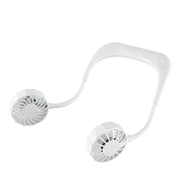 Imagem de AEWFRRV Ventilador portátil USB Ventilador frio ventilador de pescoço mãos livres pendurado recarregável mini ventilador esportivo 3 velocidades pescoço ajustável ventilador duplo escritório em casa (cor: rosa) yubin1993 (cor: branco)