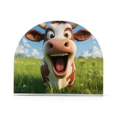 Imagem de Suporte de guardanapo de mesa verde campo de vaca animado, 2 unidades de porta-guardanapos de jantar, porta-guardanapos de acrílico