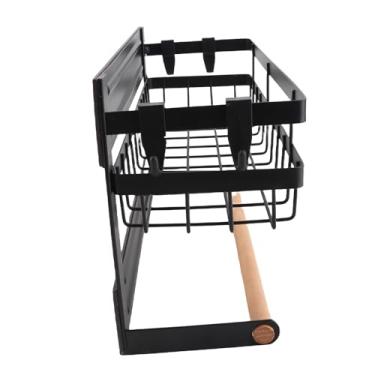 Imagem de GLOGLOW Armazenamento de Cozinha para Geladeira Com Porta-toalha de, Aço Carbono Preto, 11,8 X 7,1 X 4,5 Polegadas, Organizador de Cozinha Com 4 Ganchos Porta-especiarias Magnético Nan
