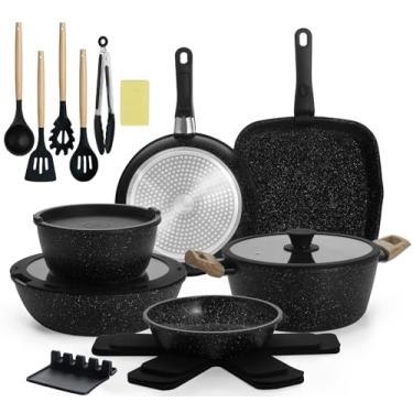 Imagem de Conjunto de Panelas e Frigideiras de Cerâmica 23 Peças, Utensílios de Cozinha Antiaderentes com Cabo Removível, Conjunto de Cozinha por Indução com Cabo Destacável