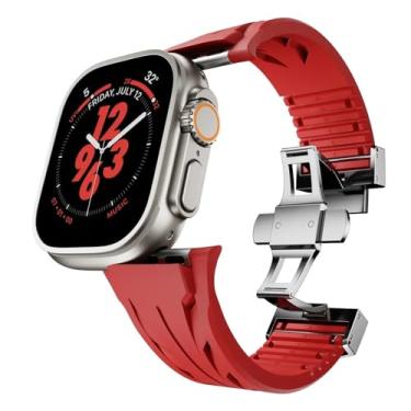 Imagem de BCMCBV Pulseira Fluororubber para Apple Watch Ultra 2 de 49 mm, S10, 46 mm, 45 mm, 44 mm e 42 mm, para iWatch séries 6, 5, 4, se 9, 8, 7, ultra cortada ao tamanho, pulseira fluororubber, S10 42MM,