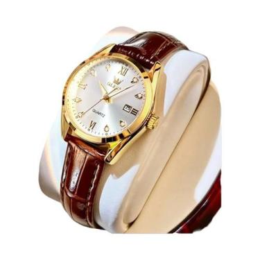 Imagem de Relógio De Pulso Feminino Elegante Com Pulseira De Couro E Diamantes, 