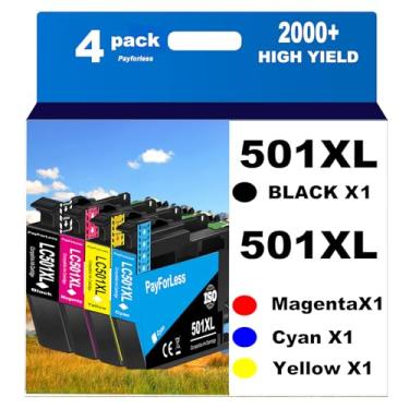 Imagem de PayForLess LC501XL LC501 Cartuchos de tinta para Brother LC501 501XL para impressora Brother MFC-J1260DW MFC-J1360DW MFC-J1360DW MFC-J1410DW pacote com 4 (1 preto, 1 ciano, 1 magenta, 1 amarelo)