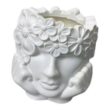 Imagem de oshhni Porta-pincéis de maquiagem em formato de rosto, organizador de mesa reutilizável em formato de vaso de flores, porta-canetas e lápis para ferramentas