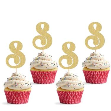 Imagem de 26 letter Cupcake Topper - 24 Pack Glitter Gold letter S Cupcake Decorations, Suitable for Birthday Party, Wedding Anniversary or Photo Booth Props (S)