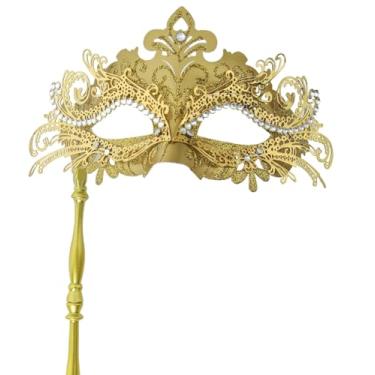 Imagem de Pretishows Máscara De Baile Máscaras Com Bastão, Decoração Veneziana Dourada Carnaval, Fantasia Halloween Para Mulheres
