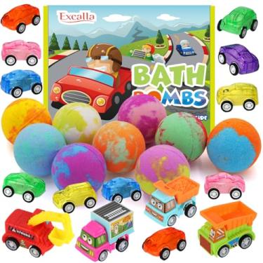 Imagem de Bombas de banho para crianças com brinquedos dentro, pacote com 9 bombas de banho Handmde com carros de puxar dentro, conjunto de bolhas coloridas de espuma rica para meninos e meninas para hidratação