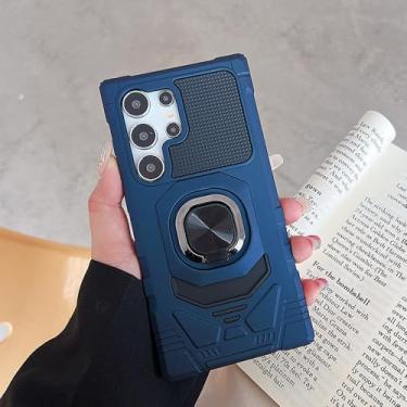 Imagem de Capa protetora para Galaxy A55, à prova de choque, com anel de metal e suporte para carro, azul.