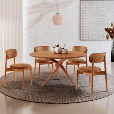 Imagem de Sala de Jantar Mesa Ballare 120cm Tampo Redondo com 4 Cadeiras Ballare Soft Moderna Mobilia